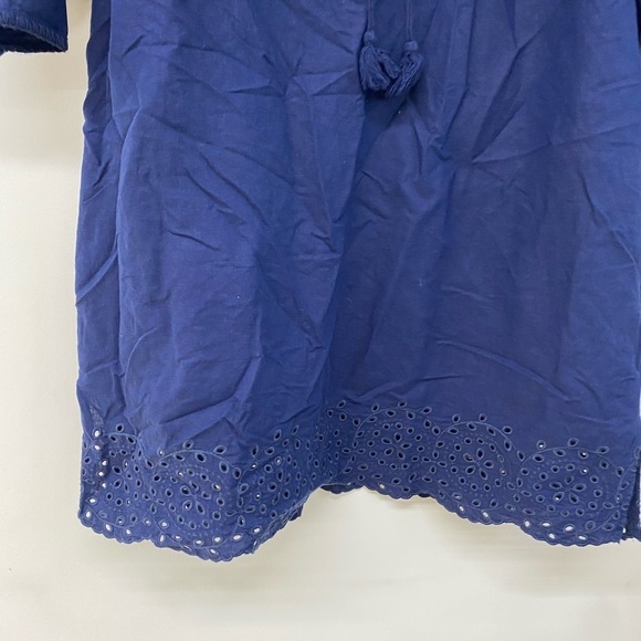 Lands end Navy Linen Blend Cotton Mid Sleeve dress - Picture 4 of 8